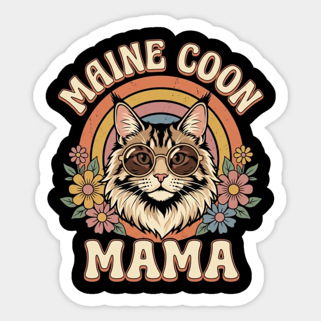 Maine Coon Mama Cat Lover Retro Rainbow Sticker by ArtistTee ⭐⭐⭐⭐⭐